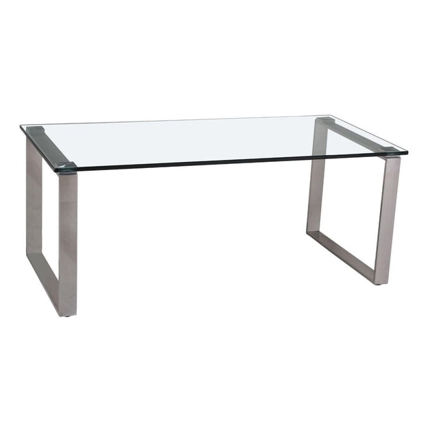Canadian Delta Coffee Table Condo with a rectangular 12mm tempered clear glass top supported by chrome rectangular frame legs, ideal for living room use and suitable as a minimalist workspace surface.