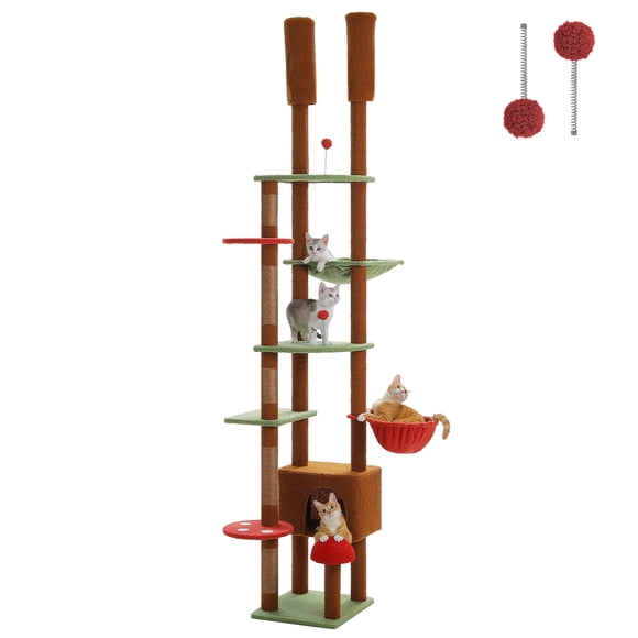 PAWZ Road 90.5-100.4" Floor to Ceiling Cat Tree Tower Adjustable Cat Tree for Cats Scratching Brown