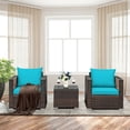thumbnail image 3 of Gymax Ensemble de Conversation d'Extérieur en Rotin pour Patio 3 Pcs avec Coussins Turquoise, 3 of 10