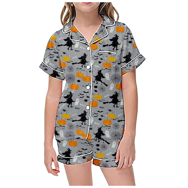 WEAIXIMIUNG Ensemble de Pyjama à Manches Courtes et Col Boutonné Imprimé pour Enfants 2-3 Ans
