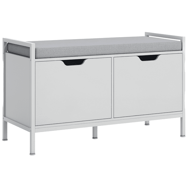 HOMCOM Shoe Bench w/ Seat Cushion, Shoe Storage Bench, Shoe Cabinet, White