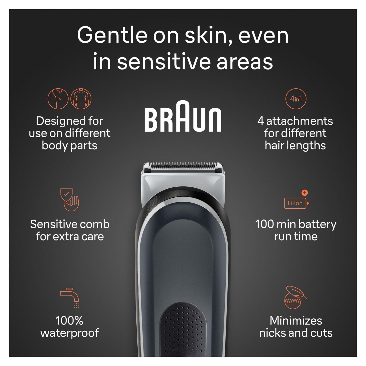 Braun Tondeuse pour le Corps Series 5 5360, Tondeuse pour le Corps pour Hommes, pour le Torse, les Aisselles, l'Aine, Toilette Masculine & Plus, Incl. 2 Sabots pour Longueurs de 1 mm - 11 mm, Technologie SkinSecure pour une Utilisation Douce et un Rasage de Près Attac