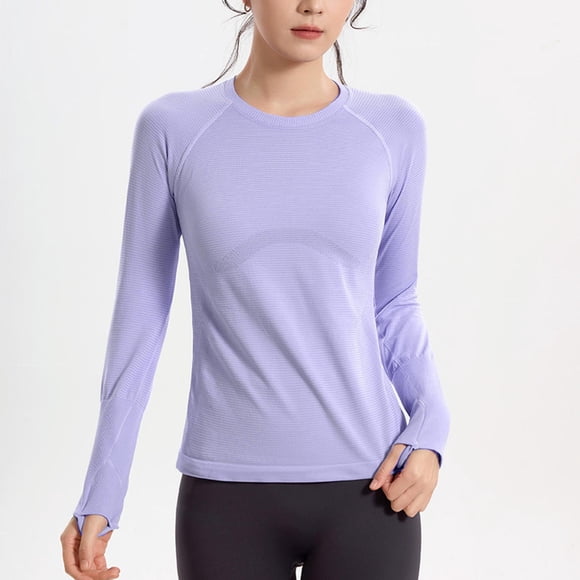 Jacenvly Hauts pour Femmes Liquidation Femme Été Vêtements de Yoga Ajustés Col Rond T-shirt à Manches Longues Haut de Course Haute Élasticité Hauts pour Femmes Soldes