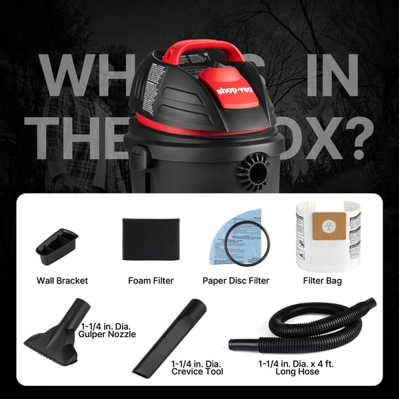 Shop-Vac 9303511 2.5 Gallon Wet Dry Vacuum, 2.5 Peak HP, 1.25 Inch Diameter x 4 Foot Hose, 12 Ft Cord Length, Wall Mounted, Includes Filters, Ideal for Jobsite, Garage, Car & Work