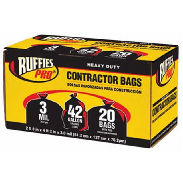 Berry Plastics 1190270 20 Pack, 42 Gallon, Black Contractor Bag