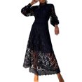 thumbnail image 1 of Birdeem Robes pour Femmes Robe d'Été en Dentelle pour Femmes à Manches Bouffantes, Taille Cintrée, Unie, Col Rond, 1 of 10