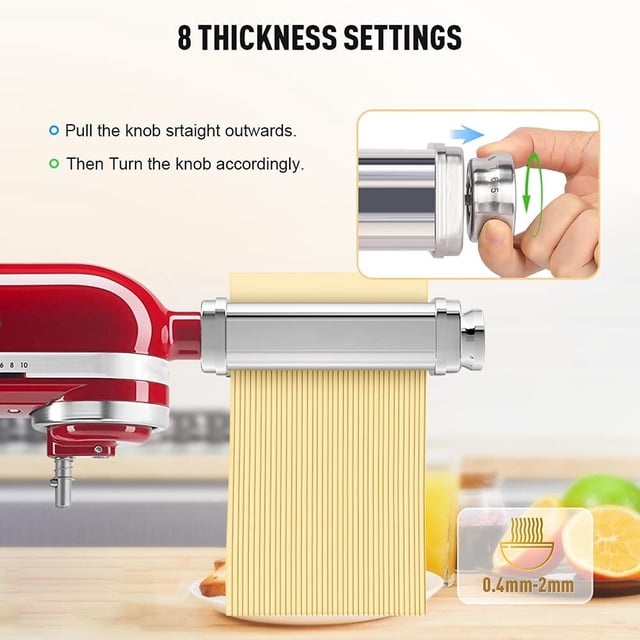 Pasta Maker 304 Stainless Steel Kitchen Pasta Attachment Maker Replacement for Stainless Steel Roller Attachment Replacement for KitchenAid Stand Mixer
