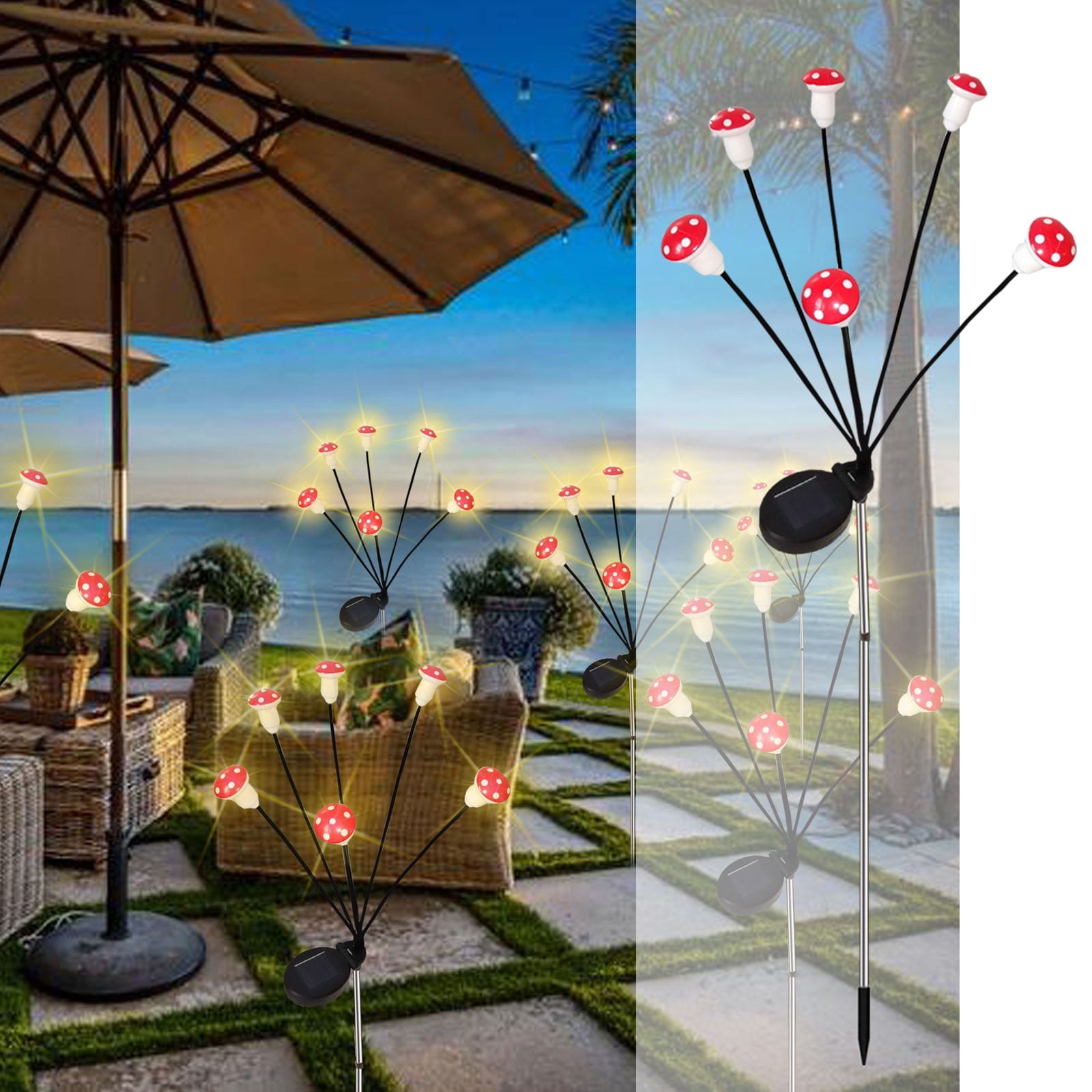 Dvkptbk solar lights Solar Garden Light -6-head Solar Glowworm Umbrella Plant Light, IP65 Solar Outdoor Light Decoration, Solar Sway Light, Swaying In The Wind, Solar Out
