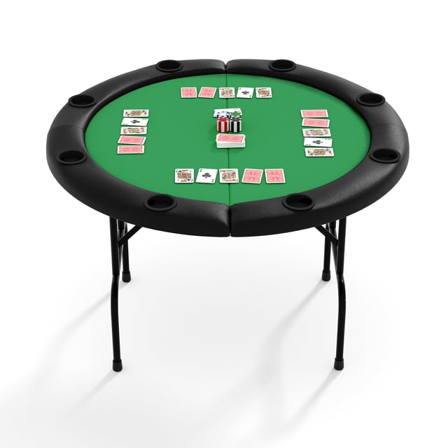 GloryStar 47.24-Inch Round Poker Table, Folding Design with Smooth Felt Surface, Cup Holders and Padded Rail for Parties