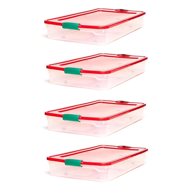 HOMZ Contenant de Rangement sous le Lit de 60 Pintes avec Loquet pour les Fêtes, Transparent (Lot de 4)