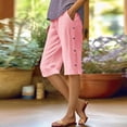 thumbnail image 2 of BLVB Linen Shorts for Women High Waisted Lightweight Bermuda Shorts Side Button Short Beach Vacation Outfits Pockets, 2 of 7