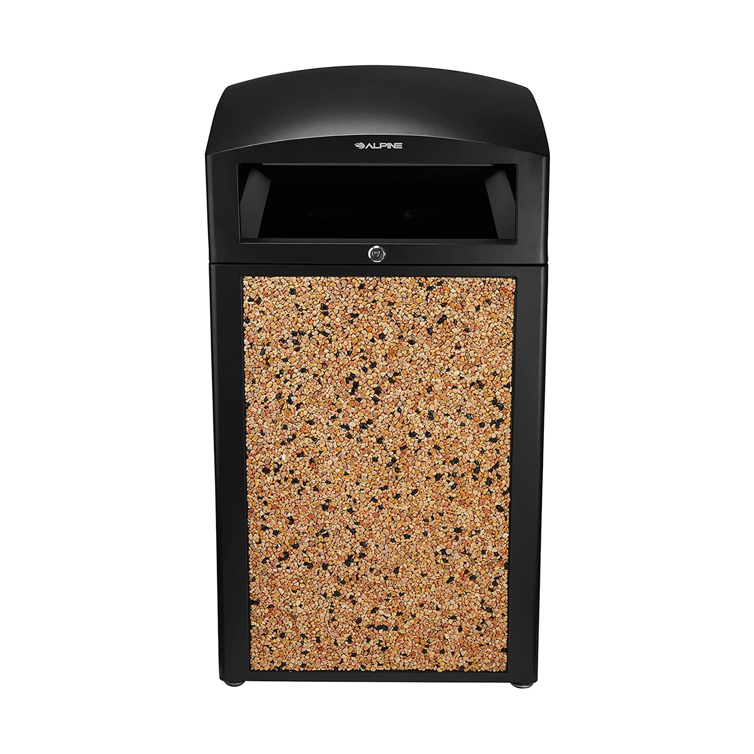 Alpine Industries 40 Gal. Steel All-Weather Stone Panel Outdoor Commercial Trash Can with Lid