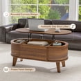 thumbnail image 4 of Fluted Lift  Coffee Table with Hidden Compartment Modern Oval Coffee Table for Living Room Home Office Walnut, 4 of 6