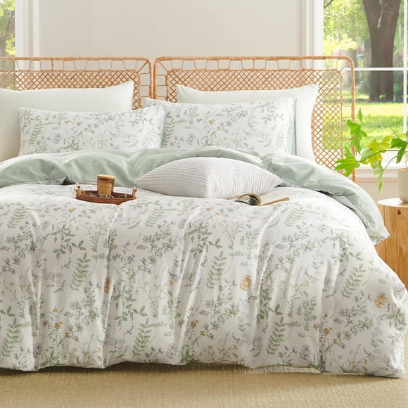 Nayoroom 2 Pieces Botanical Duvet Cover Sage Green Reversible Floral Bedding Set Farmhouse Leaf Bedding Modern Aesthetic Twin Duvet Covers with Zipper Closure