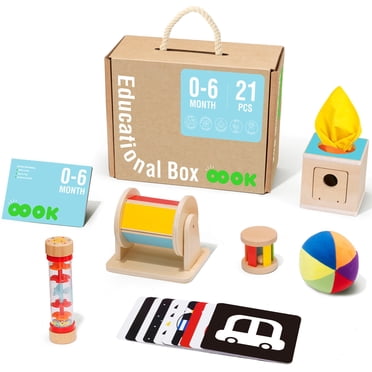 TOOKYLAND Ensemble de Jouets d'Éveil - Coffret Éducatif Montessori 6 en 1; Jouets en Bois pour Bébé 0-6 Mois