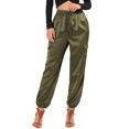 thumbnail image 1 of Unique Bargains Women's Drawstring Elastic High Rise Silky Satin Cargo Pants, 1 of 7