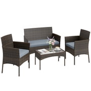 Outsunny 4 Pieces Wicker Patio Furniture Set with Loveseat 2 Chairs Grey