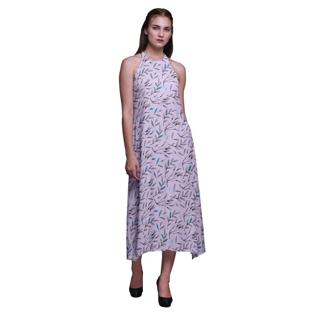 Bimba Robe de Plage Longue Dos Nu à Col Licou Imprimée pour Femmes - Grande