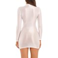 thumbnail image 4 of RUNQHUI Robe Moulante à Manches Longues Brillante pour Femmes Col Montant Lisse Extensible Mini Robes Blanches TG, 4 of 6