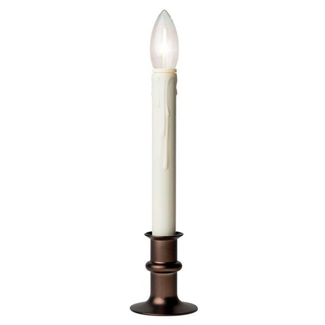 Battery Operated Taper Flameless Flickering Candle, Ivory - Antique Bronze