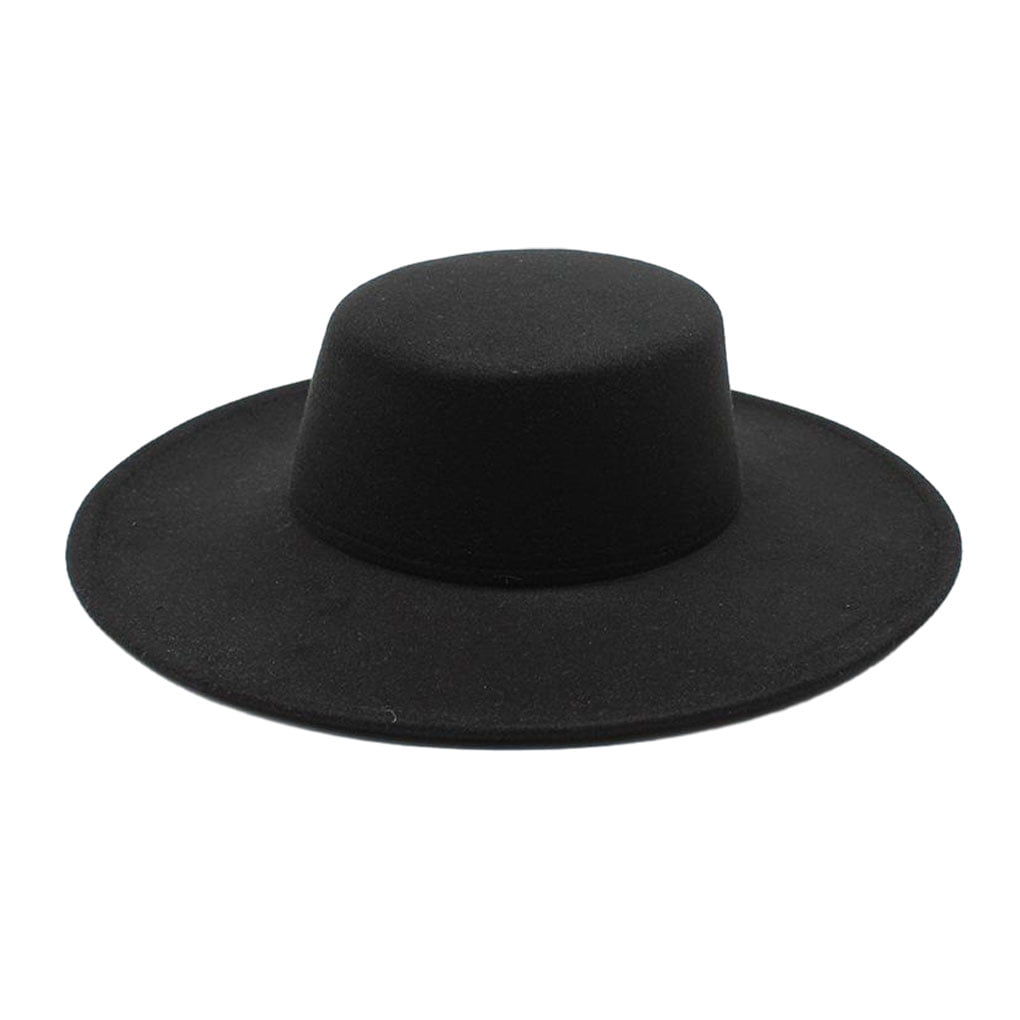 Goriertaly M Fashionable Women Black Felt Hat Wide Brim Flat