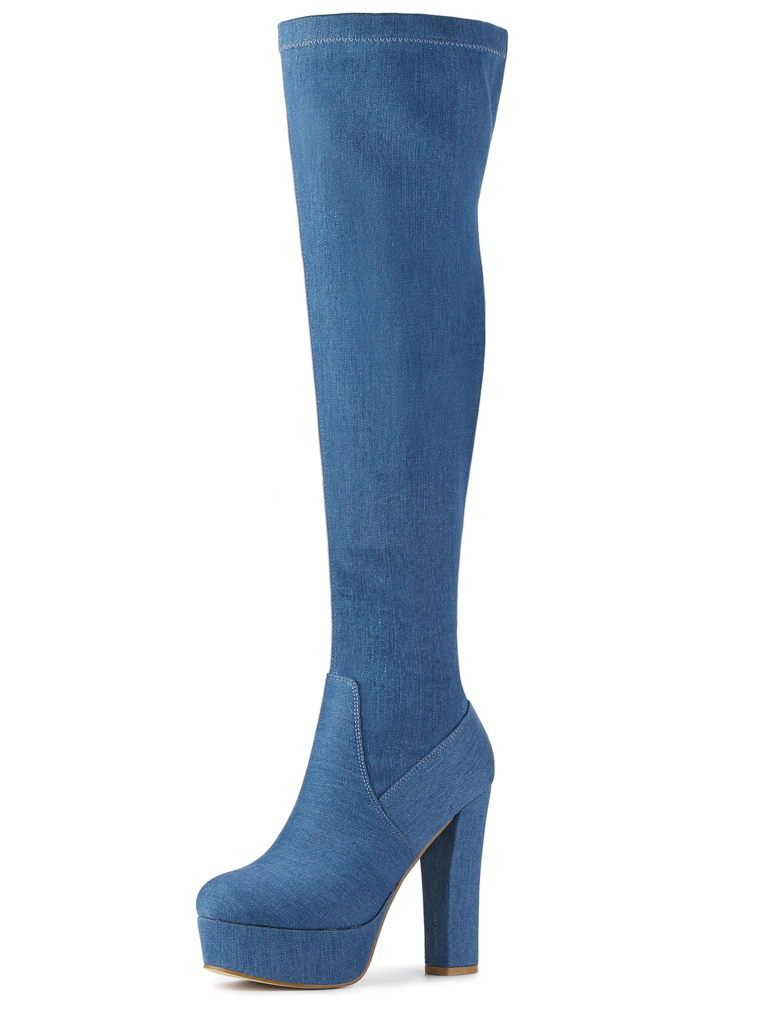 Unique Bargains Bottes Cuissardes à Plateforme à Talon Bloc pour Femmes