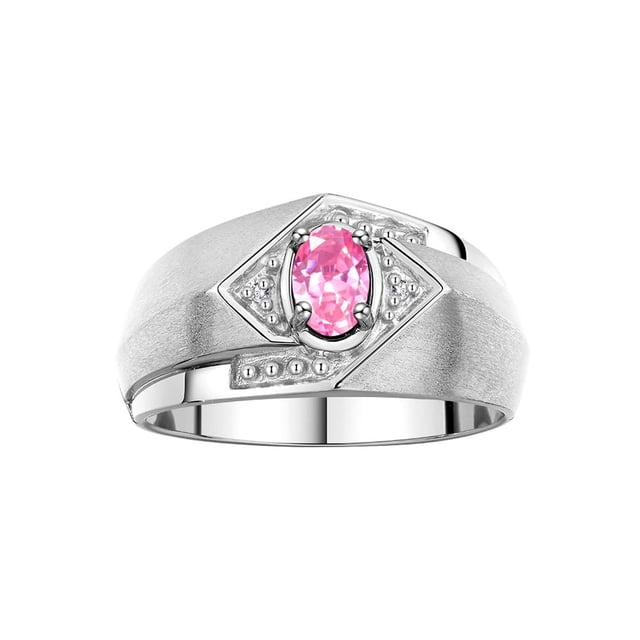 RYLOS Mens Rings Sterling Silver Ring 6X4MM Oval Shape Gemstone & Diamond Ring Pink Ice October Birthstone Rings For Man Silver Rings, Size 12