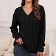 thumbnail image 4 of MeetoTime Tunique à Manches Longues Côtelée à Col en V pour Femmes, Automne, Décontractée, Couleur Unie, Chandail en Tricot Extensible, 4 of 7
