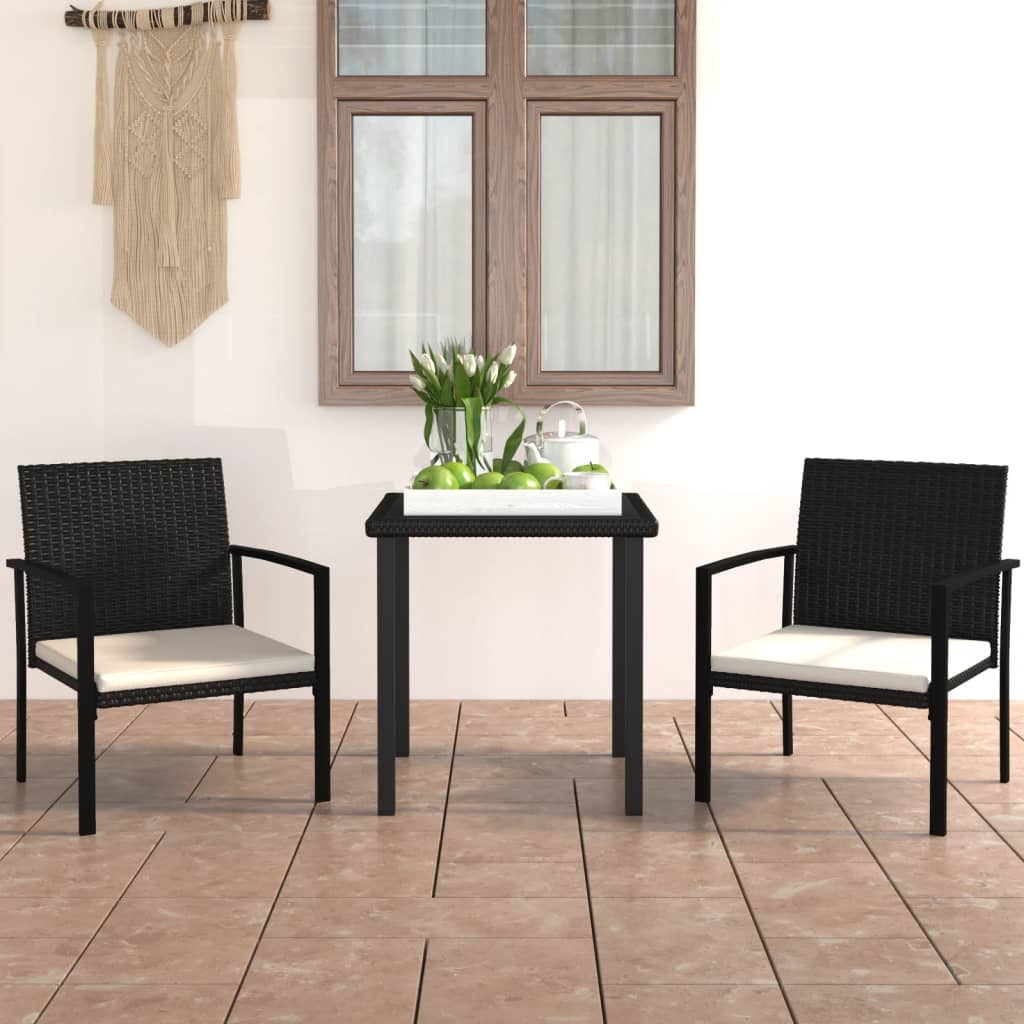 vidaXL Ensemble de Salle à Manger de Jardin 3 Pcs en Rotin Poly Noir