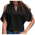 thumbnail image 1 of FAIWAD Summer Tops for Women Off The Shoulder V Neck Shirts Solid Color Going Out Blouses, 1 of 3