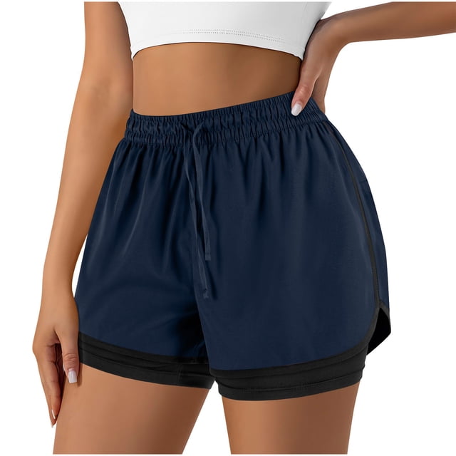 Plebaso Women's 2 in 1 Running Shorts Elastic Waist Drawstring Athletic Shorts Lightweight Workout Shorts