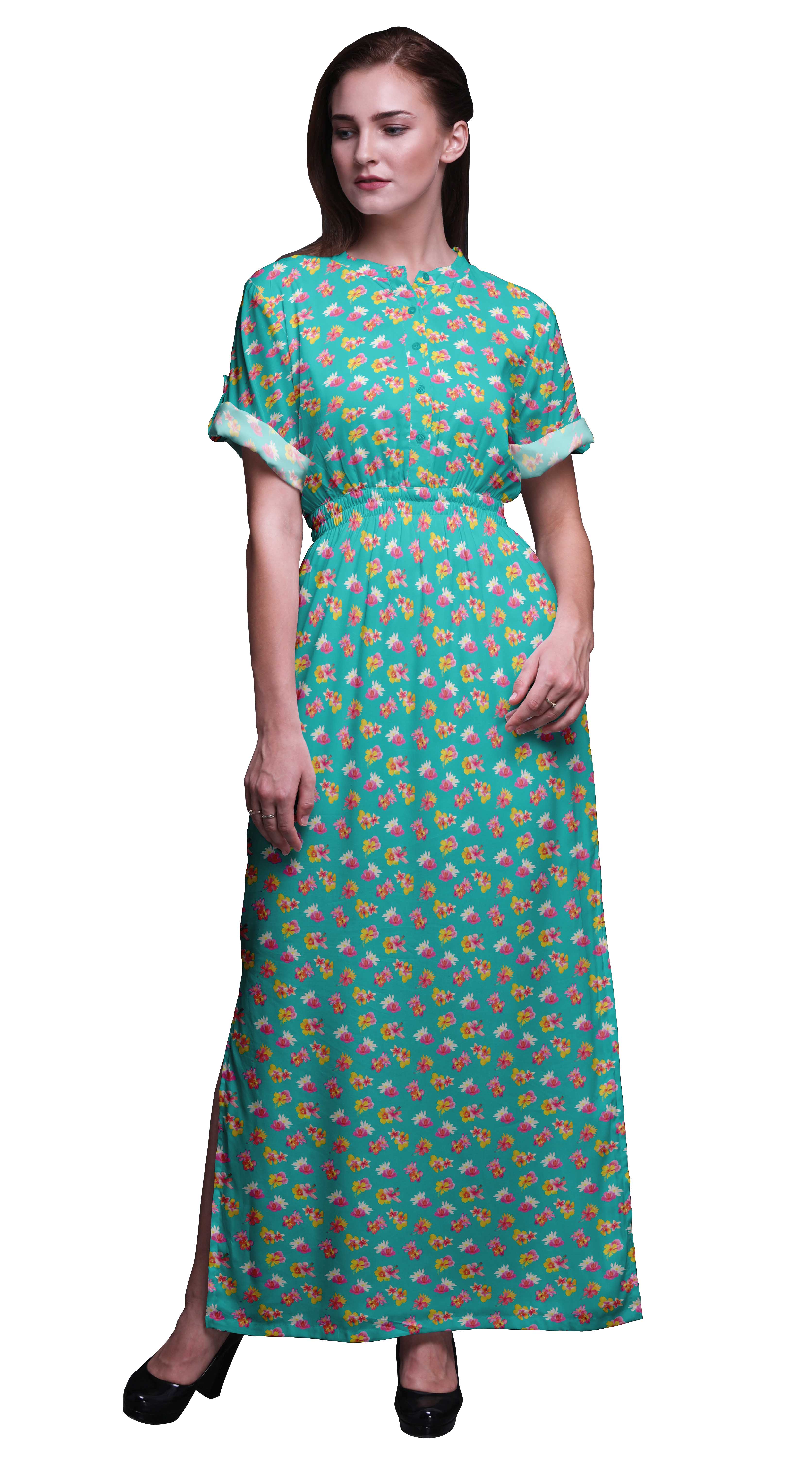 Bimba Robe Longue Maxi en Rayonne à Imprimé Floral Lotus pour Femmes avec Fente Latérale - Grande