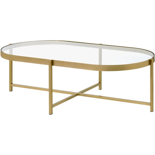 ACME Charrot Table Basse en Verre avec Base de Barre Transversale en Verre Clair et Or