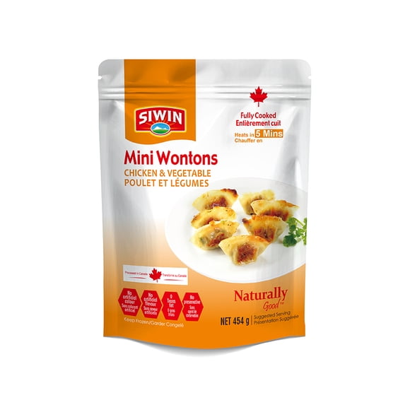 Siwin Frozen Chicken & Vegetable Mini Wonton, Fully Cooked, easy to prepare.
