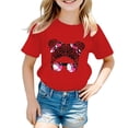 thumbnail image 1 of LUOGENLI T-Shirt pour Filles Enfant Filles Mignon Imprimé Graphique Col Rond Manche Courte Tee Été Décontracté Chemise Hauts Chemises pour Filles Longueur Genou Fluide Rouge 3-4 Ans, 1 of 5