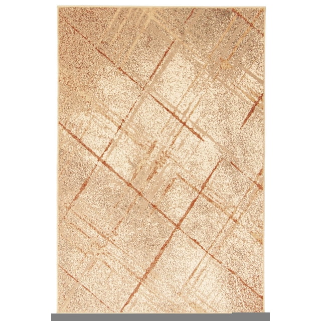 ECARPET Nikita Coral Rug with coral and beige geometric abstract pattern featuring intersecting lines and textured shading, an indoor accent area rug suitable for enhancing home living spaces.