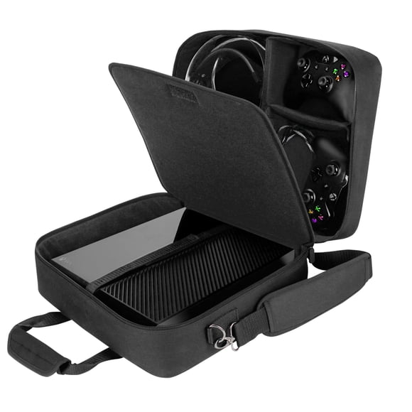 USA GEAR Console Carrying Case - Xbox Travel Case Compatible with Xbox One, Series S, Xbox 360 with Water Resistant Exterior & Accessory Storage for