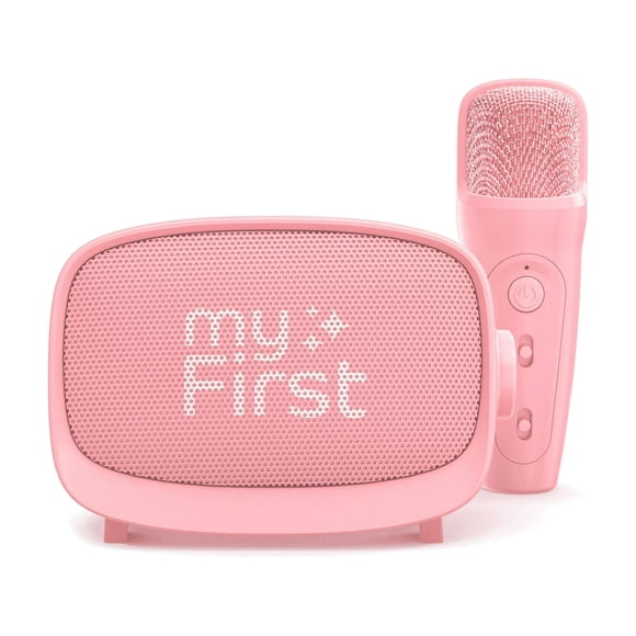 myFirst Voice 2 Kids Karaoke Machine Portable Bluetooth Speaker, Wireless Microphone, 5 Voice Changer (Pink)