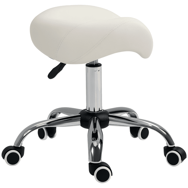HOMCOM Height Adjustable Hydraulic Rolling Salon Stool Swivel Saddle Chair
