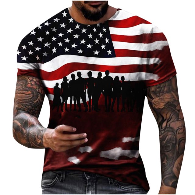 Mefallenssiah T-Shirt à Manches Courtes pour Homme Homme Décontracté Col Rond Populaire Impression Drapeau Numérique 3D Chandail Entraînement Physique Sport Manches Courtes T-Shirt Blouse Blanc