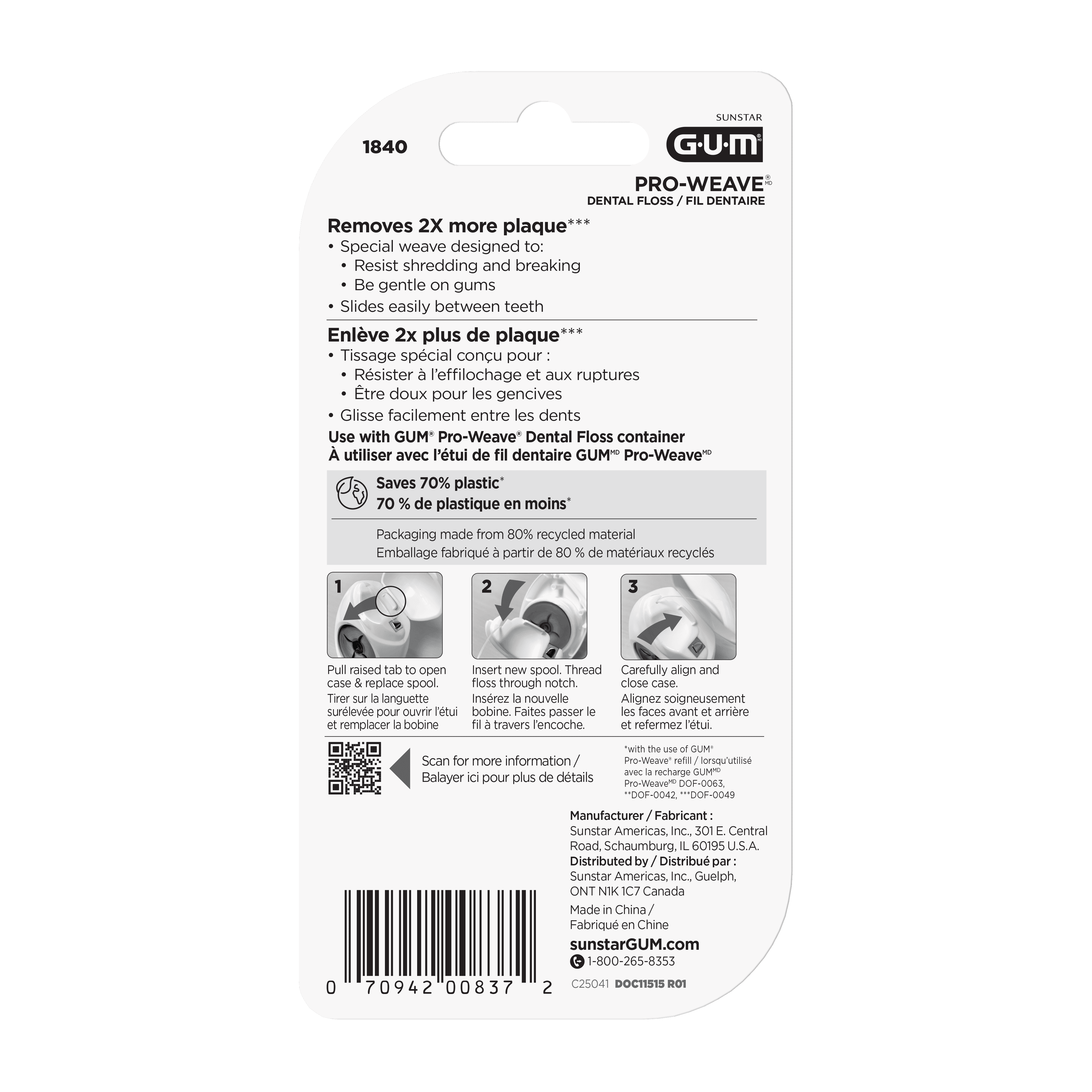 GUM® PRO-Weave® Waxed Dental String Floss Refill, Mint, 165M
