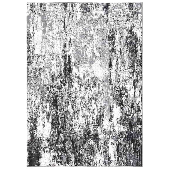 Tapis Rectangulaire 9 X 12 Pi en Polyester Gris et Noir pour Couloir, Salle de Bain, Entrée, Cuisine, Bureau, Pliable, Imprimé Écorce d'Arbre Éclaboussée d'Encre, Moderne, Lavable