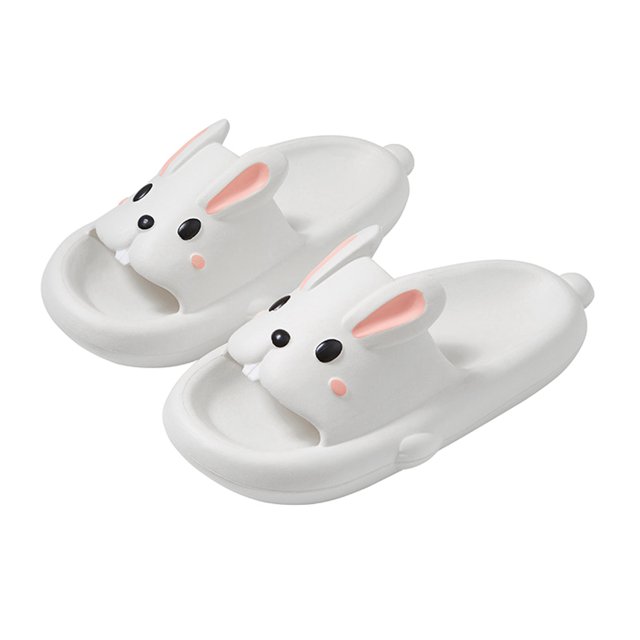 Wangsaura Women Bathroom Slippers Cute Rabbit Soft Sole Non-slip Open Toe Shower Slide Sandals House Shoes