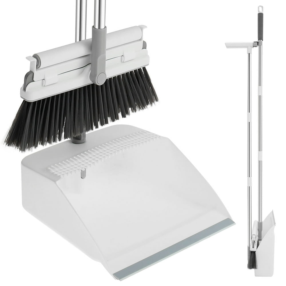 Broom and Dustpan Set 360° Rotating Foldable Broom Dustpan Combo Upright Set with Scraper Squeegee Lint Roller Dust Pan with Comb Teeth for Home Office