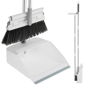 Broom and Dustpan Set 360° Rotating Foldable Broom Dustpan Combo Upright Set with Scraper Squeegee Lint Roller Dust Pan with Comb Teeth for Home Office