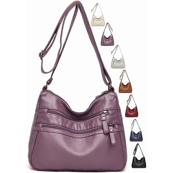 Crossbody Bags for Women - Soft Leather Multi-pocket Purses Shoulder Handbags with Adjustable Shoulder Strap,Purple