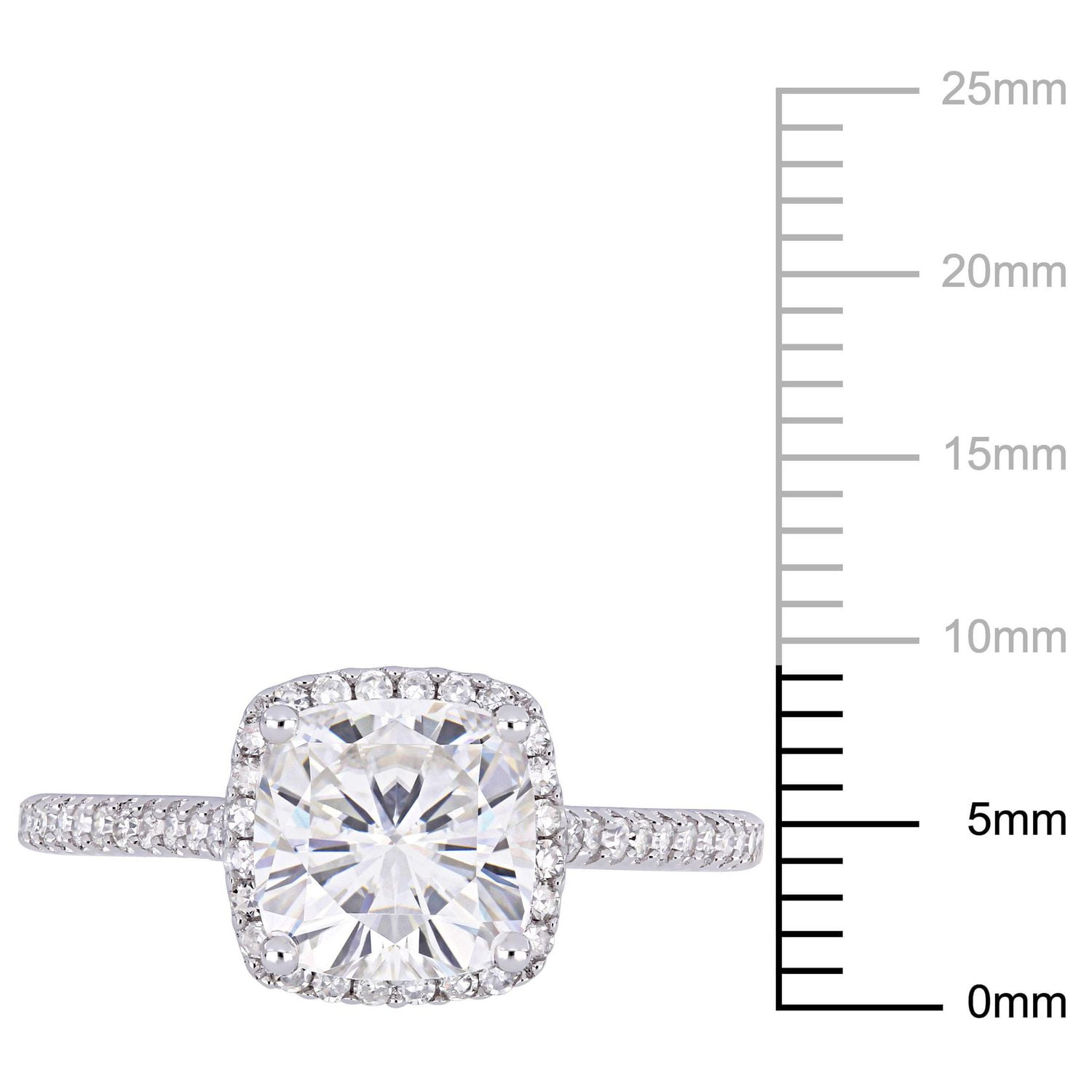Bague de fiançailles de forme auréole Miabella avec moissanite 2 CT PBT et diamants 1/4 CT poids total en or blanc 14K
