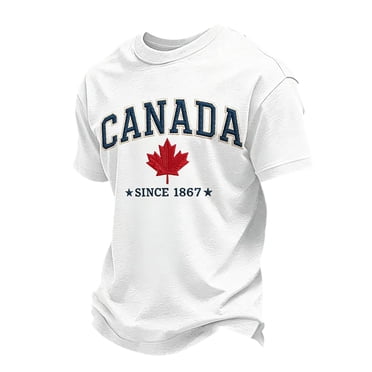 Canada Shirt Men Canadian Maple Leaf Graphic Round Neck Short Sleeve Tee Men's National Day Graphic Print Men Canada Flag Print Casual Top