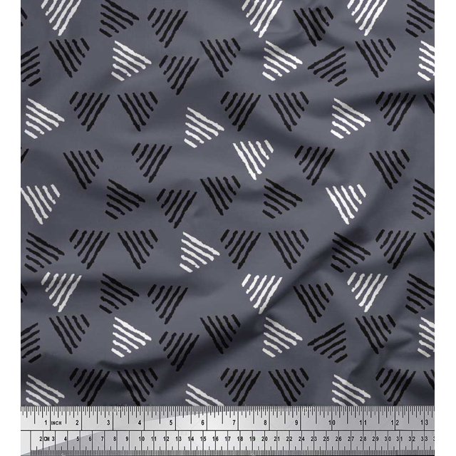 Soimoi Cotton Voile Fabric Triangle Block Printed Fabric 1 Yard 56 Inch Wide