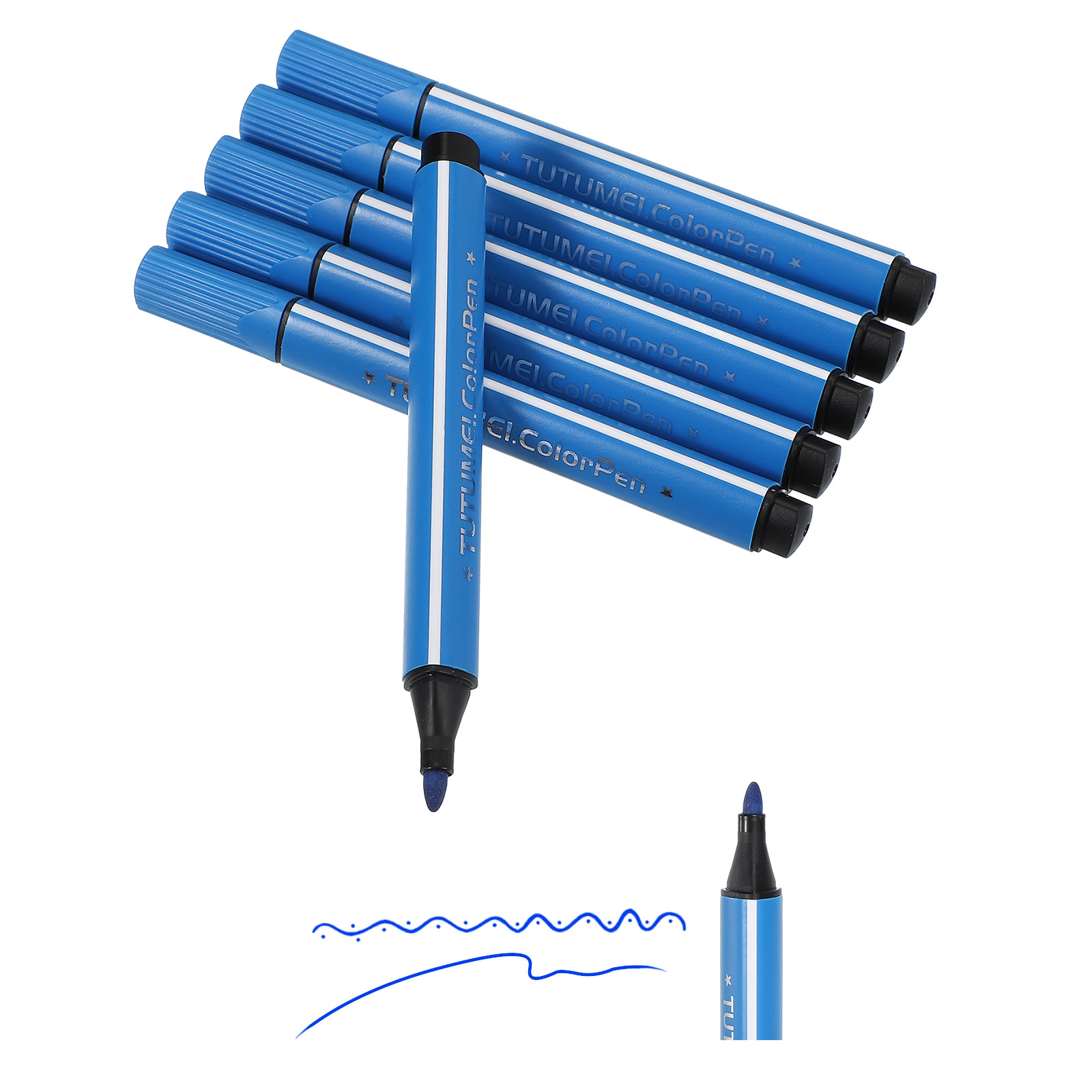 Colored Markers, Deep Sky Blue 6 Pack Washable Coloring Markers Water Color Pens